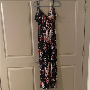 Xhilaration Black Floral Wide Leg Jumpsuit